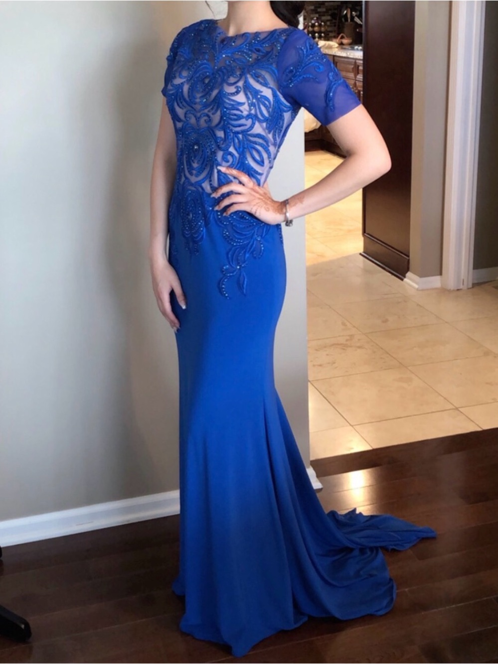 Adrianna Papell Embellished Royal Blue Evening Gown